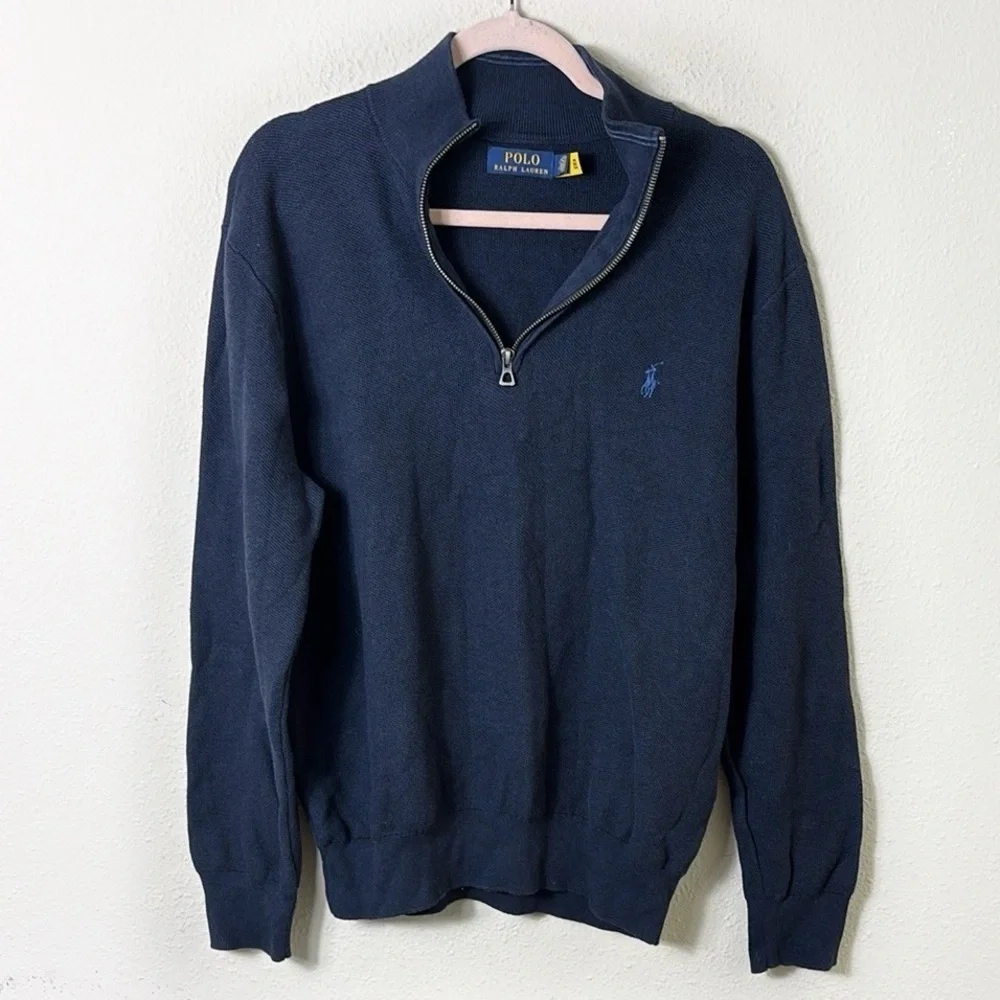 Polo Ralph Lauren Quarter Zip Pullover Sweater in Navy Blue size Large